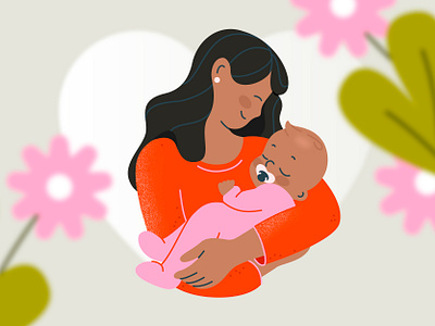 Mother baby child flowers illustration love mother vector