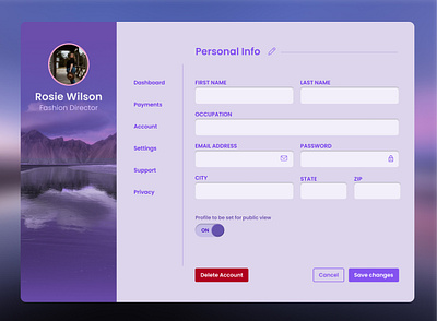 Personal Settings Page figma interface personalsettings settings uidesign uxdesign webdesign