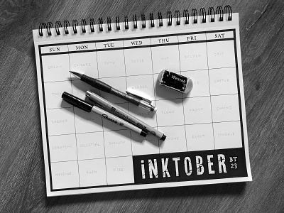 (mini) Inktober 2023 2023 black black and white black white calendar drawing illustration ink inktober inktober 2023 october paper pen sketchbook sketching vintage