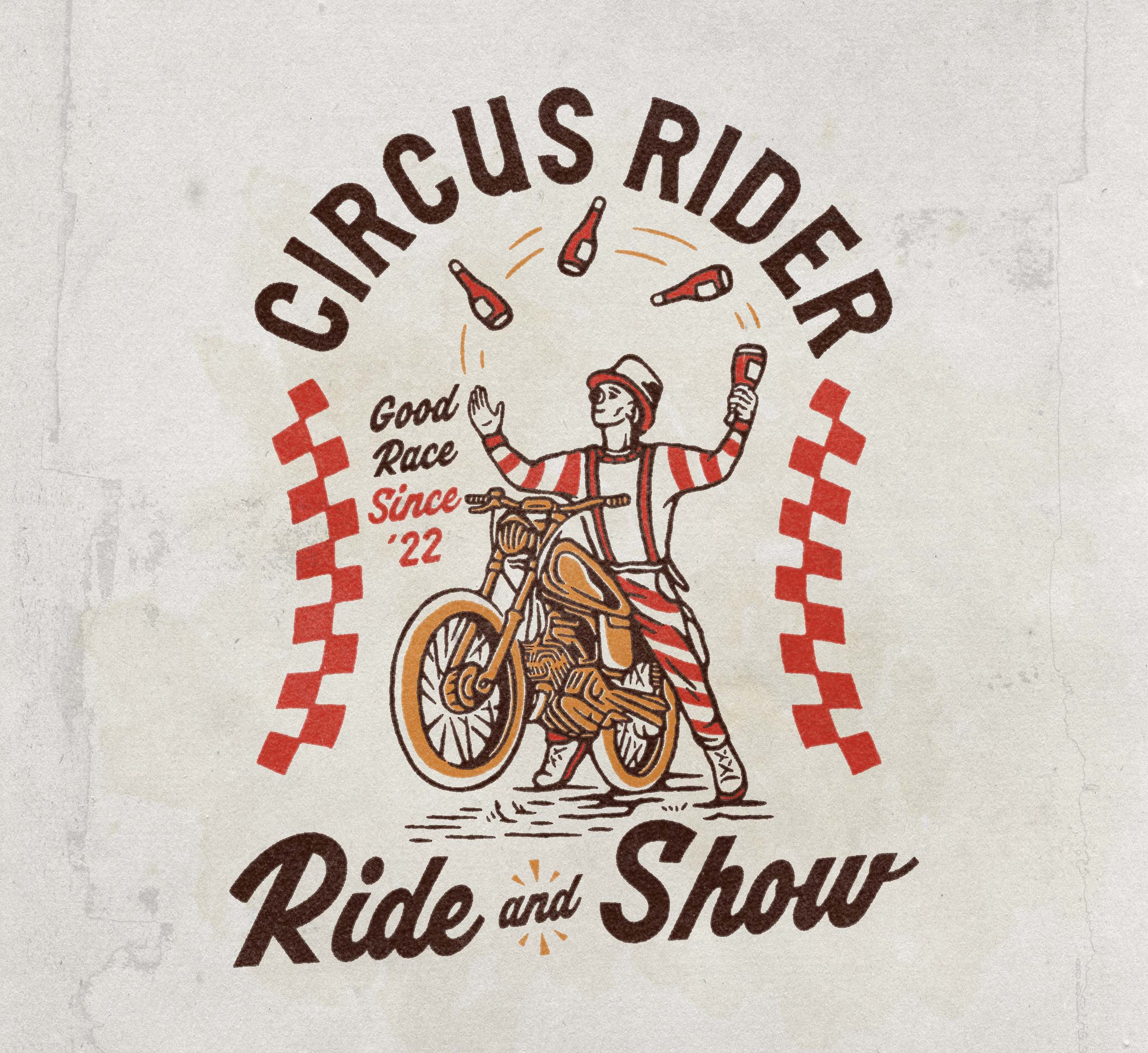 Circus Rider badge badge design brand branding circus classic clown festival fun graphic design hand draw handrawn layout logo merch merchandise rider tshirt vintage wine