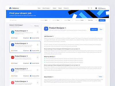 Getjob - Job Finder Platform app design clean contract dashboard dipa inhouse employment hiring hr job listing job portal job search minimal platform product design recruitment saas talent ui uxdesign work finder