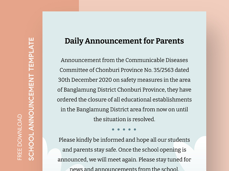 Elementary School Daily Announcement for Parents Free Template