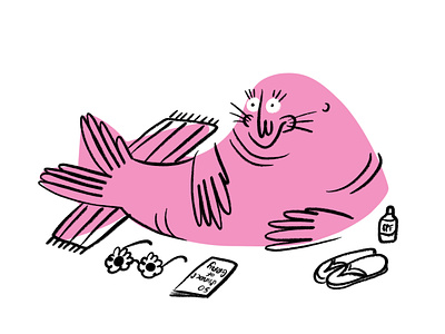 Beached day 🏖️🦭 beach beach day design doodle funny illo illustration lol seal sketch sunscreen walrus