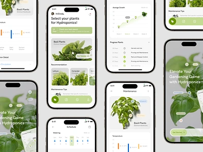 Pflanzen - Hydroponics App app chart clean design flower green ground grow hydroponics list mobile app plant plants reminder schedule soil growing statistics temperature to do list ui design