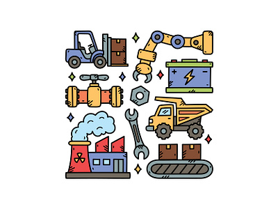 Industry Doodle Set cute doodle factory forklift illustration industry truck vector