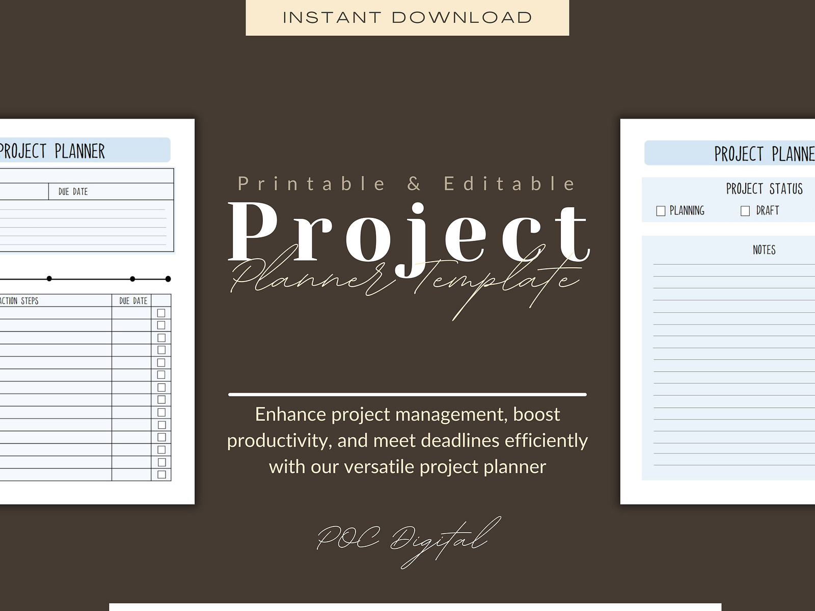 Project Planner Template - Printable Digital Planner by POC Digital on