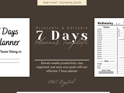 7 Days Planner Template - Weekly Digital Planner 2024 planner 7 days planner book designer daily planner design digital planner editable planner every day planner graphic design interior designer meals tracker planner planner designer planner template printable planner water tracker weekly planner