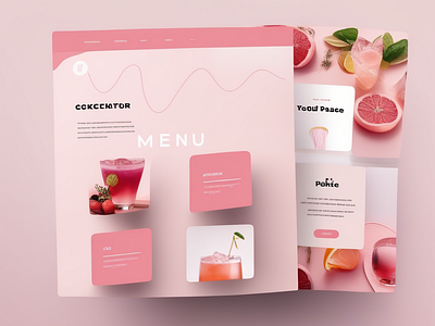 Pink Cocktail Menu Website ai artificial intelligence cocktail menu cute design drinks fun illustration landing page pink ui ux website