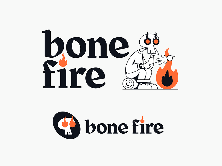 Logo of a skeleton sitting by the fire and frying tasty treats
