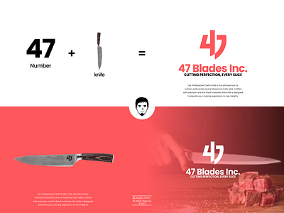 47 Blades Inc Logo Ready for Purchace 4 47 7 blade chef delicious design eat edge food forty seven icon kitchen knife logo mark negative space restaurant sharp symbol