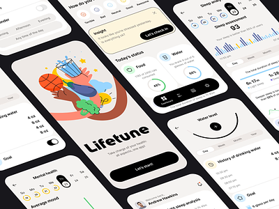 Lifetune mobile app interaction android android app animation app design application chart design diet graph health app healthy illustration interaction ios ios app mobile ui user experience user interface ux