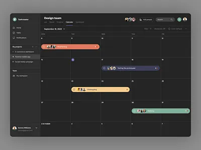 Task management app calendar dark mode dark theme dark ui interface product design project management schedule task management timeline to do ui ux web app web application