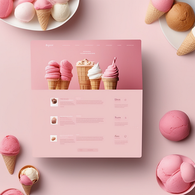 Ice Cream Website Landing Page ai artificial intelligence branding design ice cream ice cream shop illustration landing page logo menu pink ui ux website