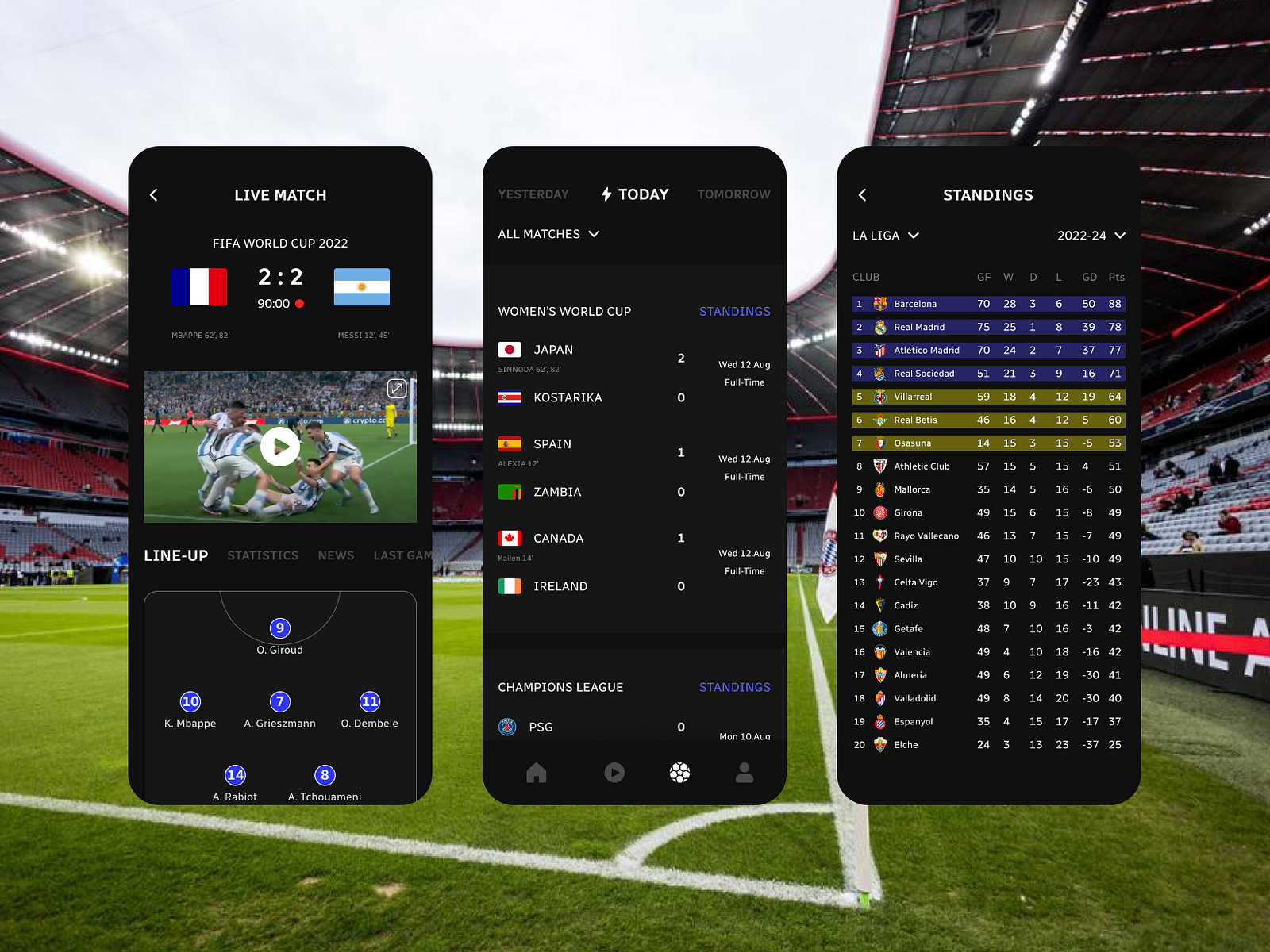 Footbal App - Design Exploration by Mustofa Wisnu Dhamara on Dribbble