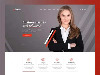 Exbiz, the wordpress design project for a business website b2bwebsite businesswebsite corporatebranding corporatedesign corporateidentity corporatewebsite elementor elementordesign elementorpro figma figmadesign psd psdtohtml responsivedesign uiuxdesign webdesign websitedevelopment websitemockup