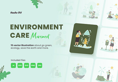 Go Green Environment Care Vector Illustration Set cartoon character ecology environment environmental care flat desain flat illustration go green green living green movement illustration ilusiku studio lifestyle nature recycle reforestation renewable replant tree stop pollution vector