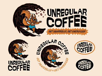 Unregular Coffee beach beverage branding coffee coffee brand cold brew florida graphic design illustration logo logo design miami squirrel summer surf surfer wave
