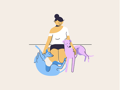 Whippets in new home 2d adoption character design dogs flat girl home illustration pet puppies shelter smile ui whippet