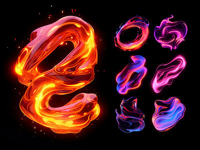 Volcanic lava glowing melted liquid abstract shape abstract ai generated assets bold burning colorful energy glowing graphic design iridescent lava melted neon rendering set shape volcanic
