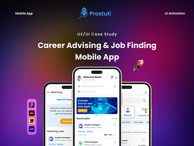 Career Advising UXUI Design Case Study (Prostuti) brand identity career advising app career app career guideline app career path app career tracking app cv builder cv maker app figma app design figma career app job app job finder app job marketplace app job search app job searching app mobile app design resume builder app resume maker app uiux case study