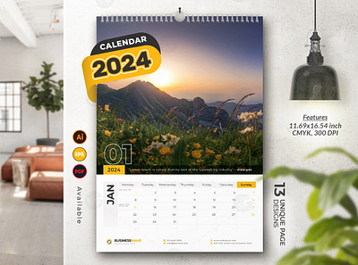 Wall Calendar 2024 Template modern calendar