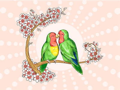 Peach-faced lovebirds bird illustration birds cartoon bird cartoon style illustration love lovebird nature parrot peach faced lovebird small birds vector vector art vector bird vector illustration wildlife