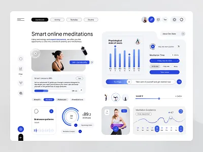 Online Meditations Dashboard analysis community diagnosis health monitoring lab medical dashboard medical startup medicine meditation meditation dashboard medtech app mental health minfullness online platorm treatment ui ux webdesign wellness yoga