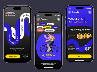 Social Events - Mobile App Concept 3d blue uitips