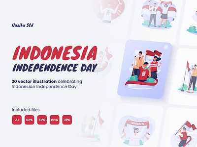 Indonesian Independence Day Vector Illustration Set anniversary august cartoon celebration dirgahayu festival flat design flat illustration holiday illustration ilusiku studio independence day indonesia indonesian independence day merdeka national day patriotic republic vector