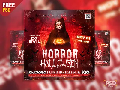 Free PSD | Horror Halloween Party Instagram Post PSD creative design design free design free psd graphic design halloween halloween party horror instagram post party flyer party post photoshop post design psd psd template social media post