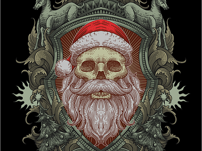 Santa Skull Engraving Art engraving art medieval art santa santa claus illustration santa claus logo santa claus poster santa clothing design santa head santa illustration santa poster santa skull santa t shirt design tony midi tony midi artwork wolf or deer