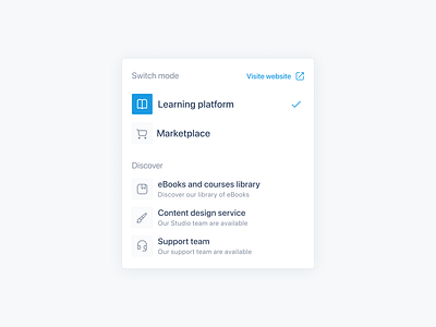 E-Learning switch mode - Dropdown example ✨ dropdown e learning elearning marketplace minimal mode product ui ux