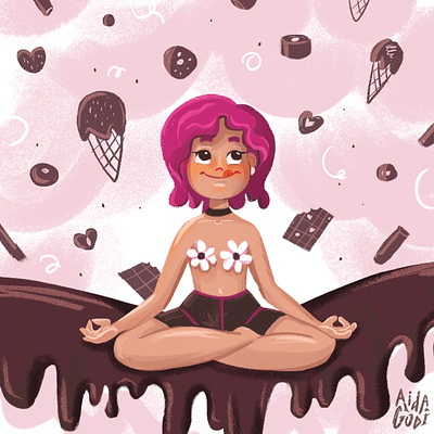 Illustration for chocolate packaging character chocolate food girl illustration illustration digital packaging pink raster relax иллюстрация