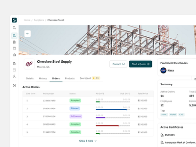 Supplier View active order app chart design graph nasa order product design progress progress bar site snippets summary supplier table ui ux view web widget