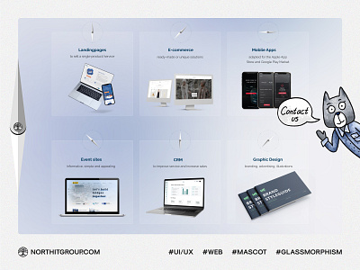 Website for IT company with glassmorphism and mascots branding design glassmorthism mascot ui ux