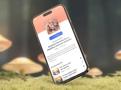 Podcast detail screen in nature animation app design audio mobile app mockup nature mockup podcast sound ui design uxui