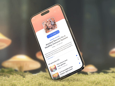 Podcast detail screen in nature animation app design audio mobile app mockup nature mockup podcast sound ui design uxui