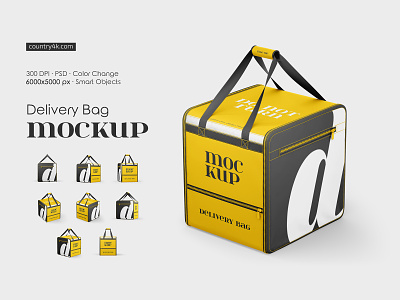 Delivery Bag Mockup Set bag carrier catering delivery design eco food hand heated hut insulated logo mockup mockups pizza service thermal