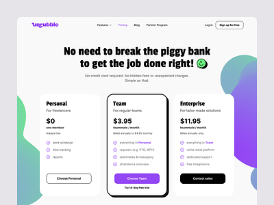 Unrubble — Pricing & Blog blog clean lp pricing tonik typography ui ux visual webdesign