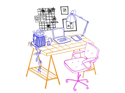 Work table set illustration procreate