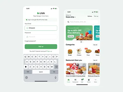 LIVA - Food delivery mobile application UI/UX design app design application design appuiux delivery design illustration ios mobile app product design ui uiuxdesign ux