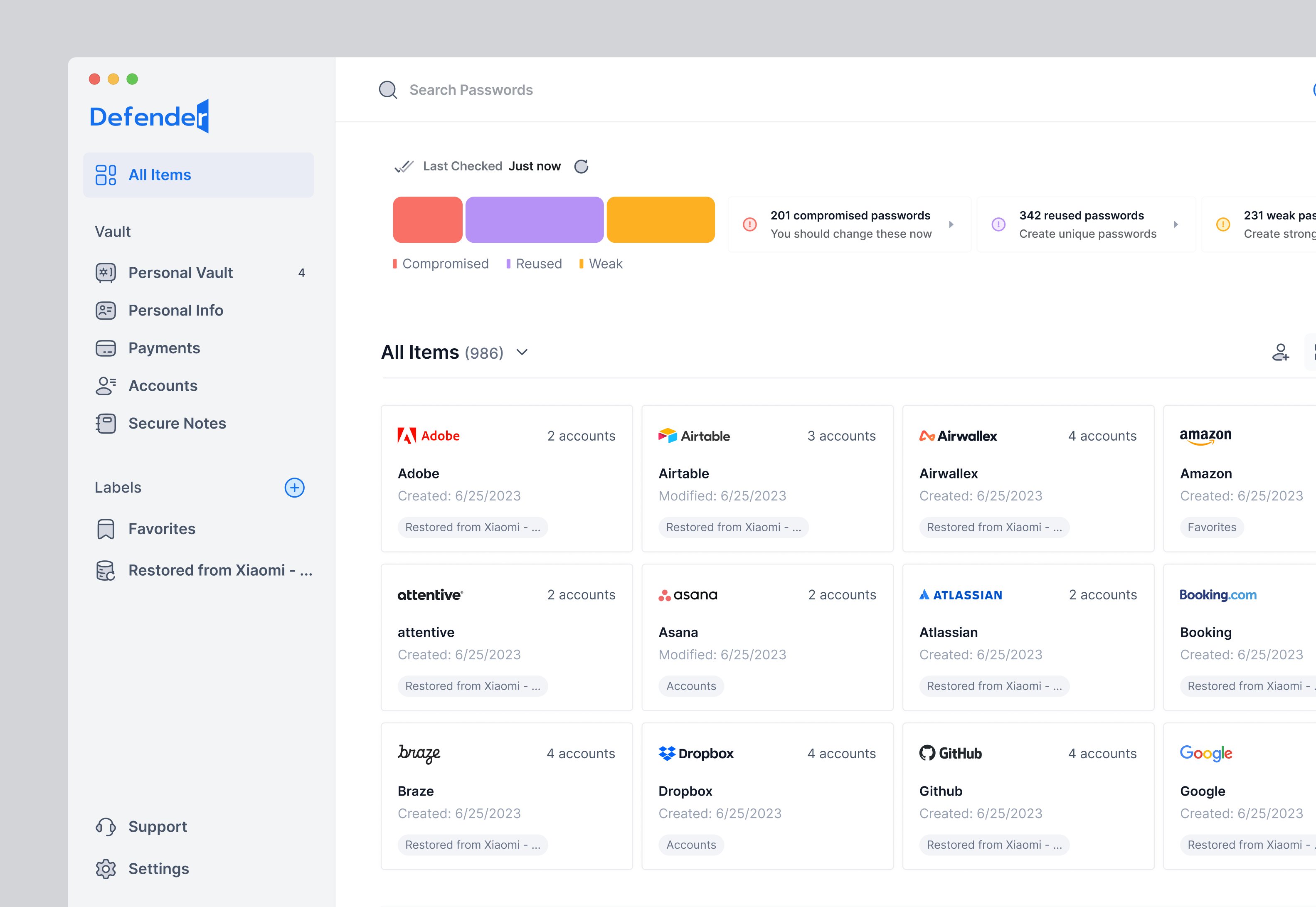 Example of Defender - Password Manager Dashboard Webapp Saas