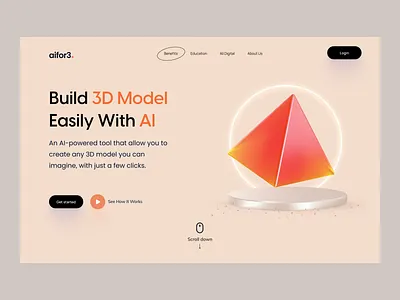 AI-powered 3D modeling tool home page 3d model ai hero banner home page tool ui website