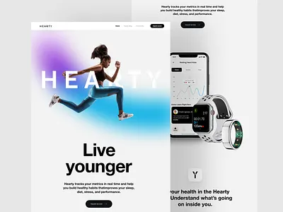 Hearty website design app apple apple mockup company website fitness fitness app framer gradient healthcare landing page mobile app uidesign uiux webflow website design