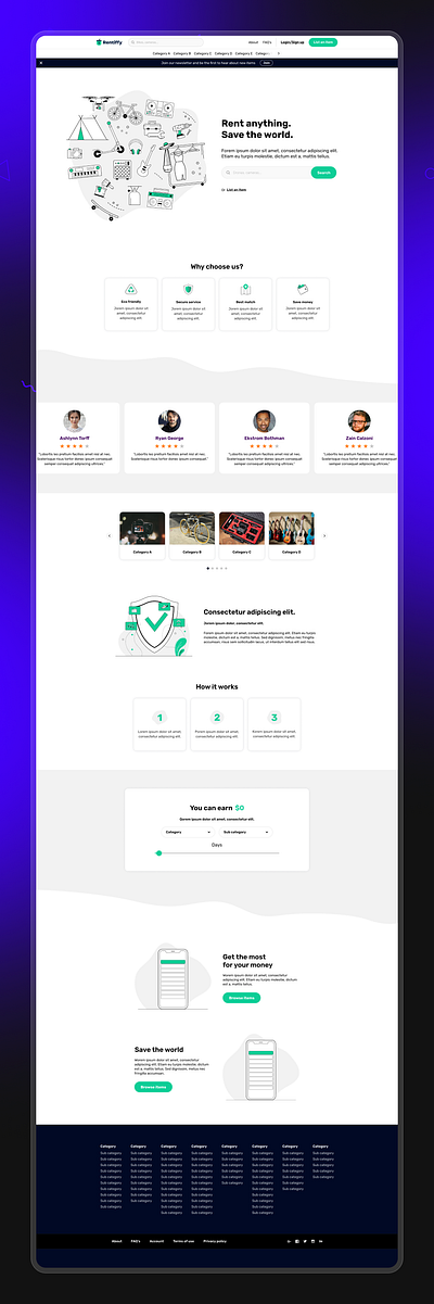 Rentiffy - UI design for rental marketplace branding figma logodesign marketplace responsivedesign ui uidesign webdesign website