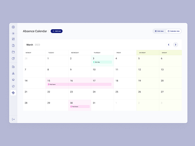 Absence Calendar absence calendar product design ui uiux web design