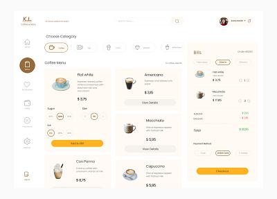 Drinks & Sweets Ordering Dashboard app ui coffee dashboard design dribble figma interface light theme orange order sweets ui visual design