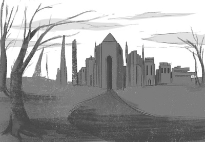 Sketch of an unknown city - concept art