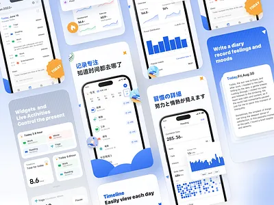 Some Page for Habit App blue countdowns cure data statistics diaries efficiency habits notes pomodoro timer productivity record time timeecho timelines ui