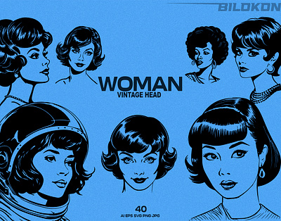 Vintage Woman Head Vector Pack people vector vector pack woman